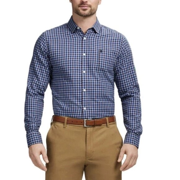 Izod Other - Izod Luxe Touch Men's L Modern Fit Blue Checkered Button-Up Dress Shirt M0429